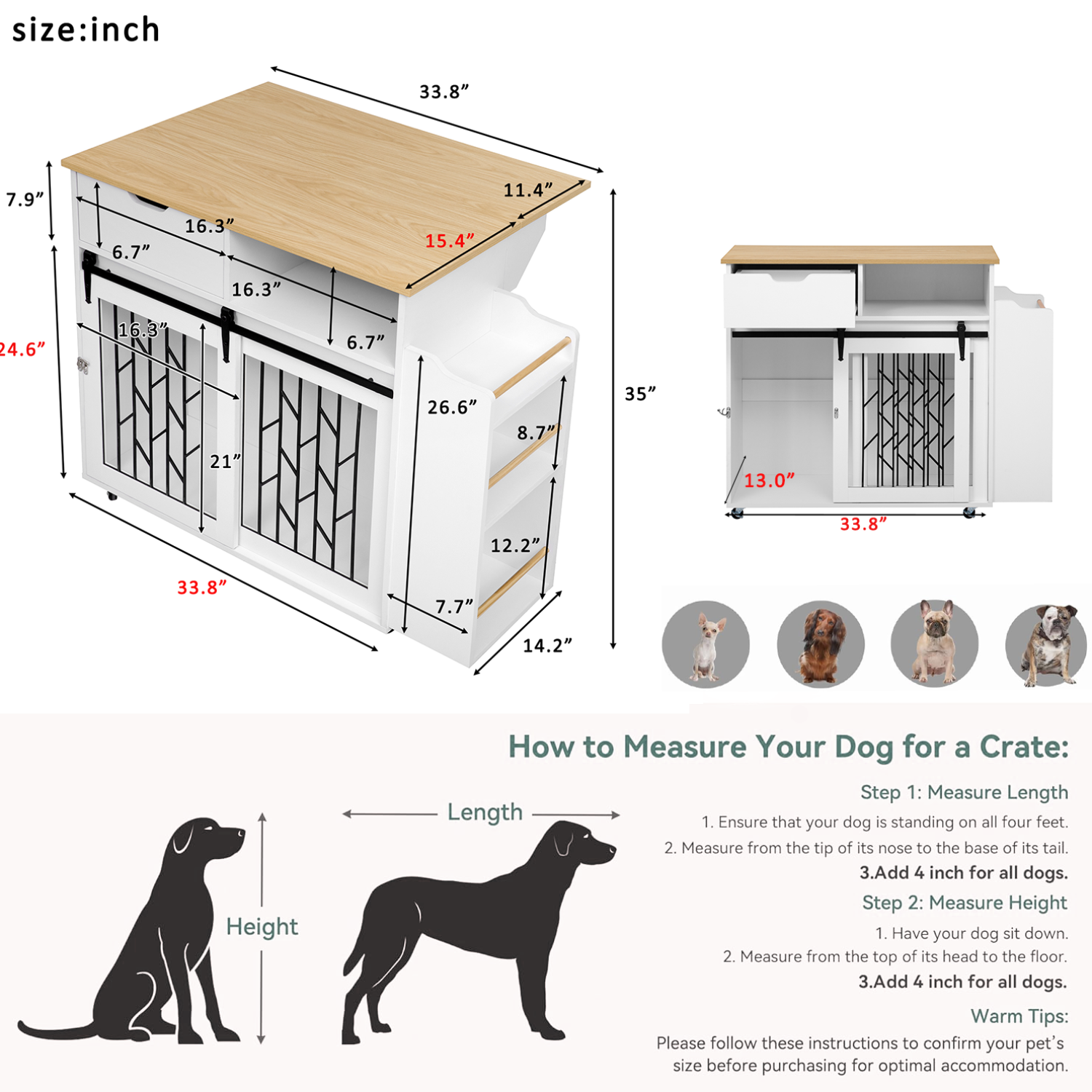 Modern Style 2-in-1 Pet Friendly Dog Crate Kitchen Island End Table