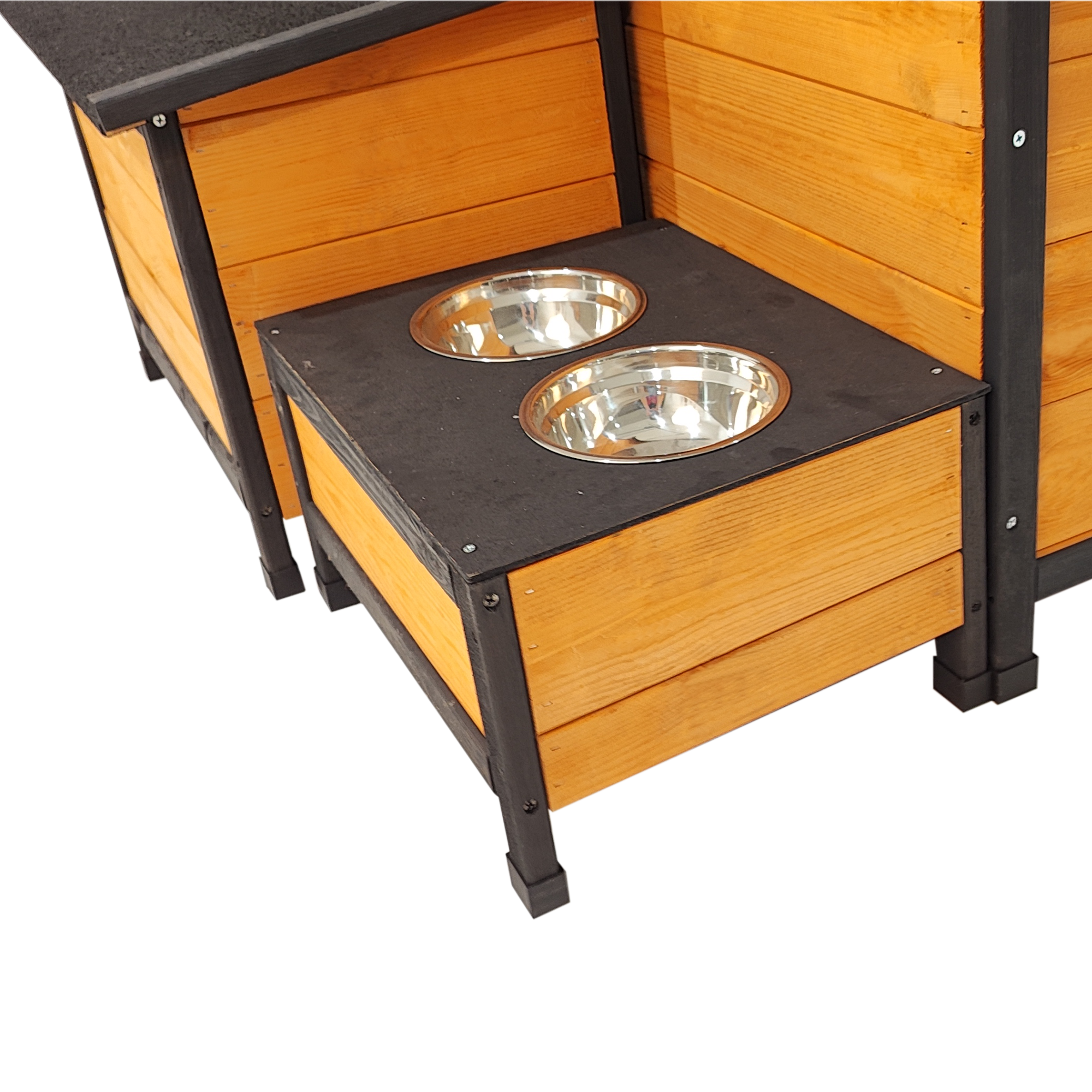 XPT088 Wearable and Strong Wooden Dog House with Metal Bowls and Toy Box