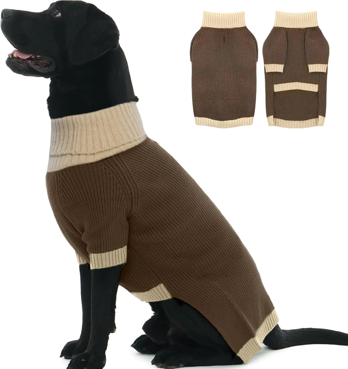 XL–5XL Dog Sweater with Harness Hole – Warm Stretch Turtleneck Winter Outfit