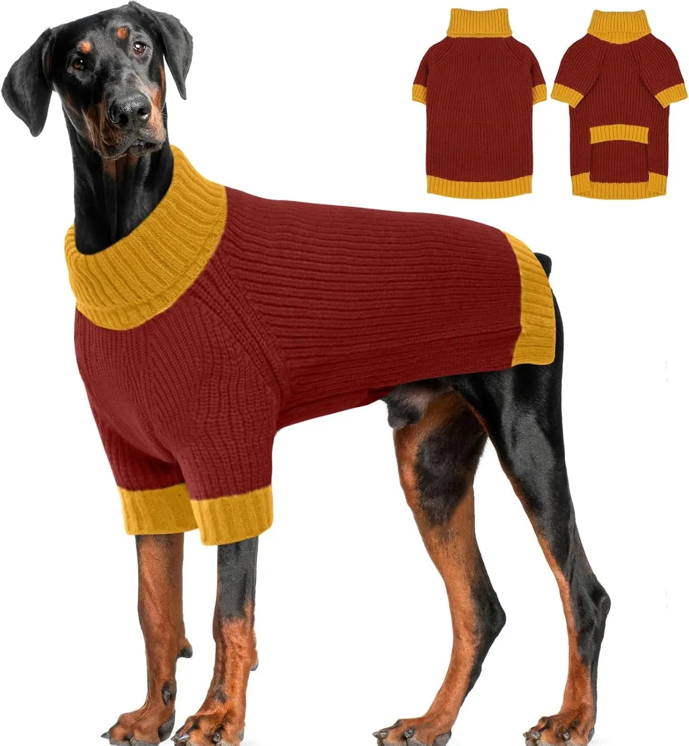 XL–5XL Dog Sweater with Harness Hole – Warm Stretch Turtleneck Winter Outfit