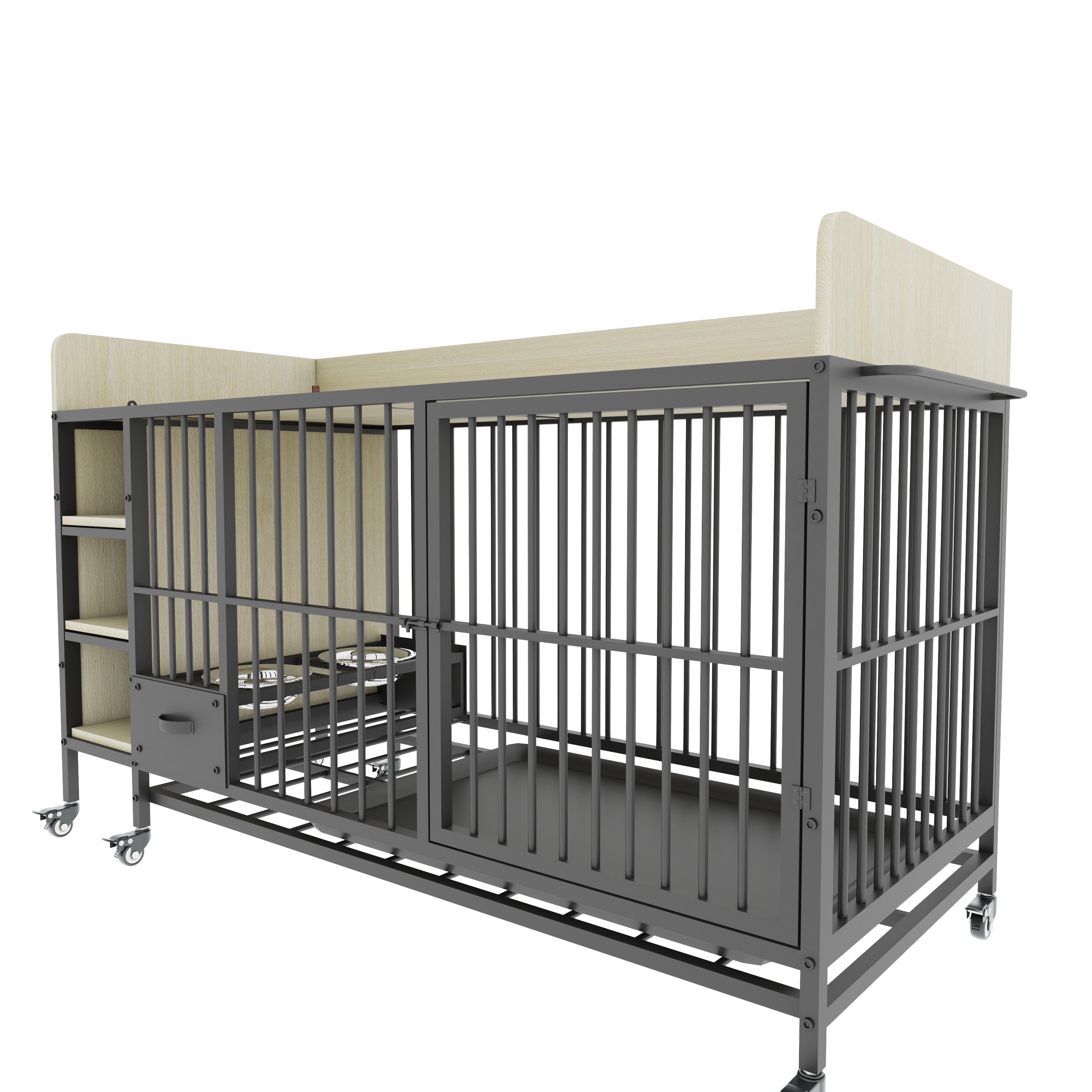 Large Pet Cage with Storage Rack Black and Beige
